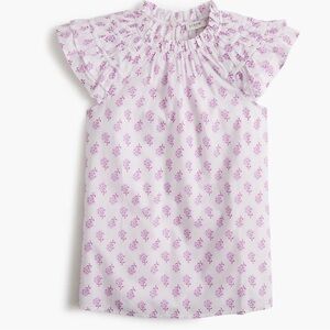 J.Crew Factory Flutter Sleeve Blouse, XXS, White Violet Storm, Cotton Top, NWT